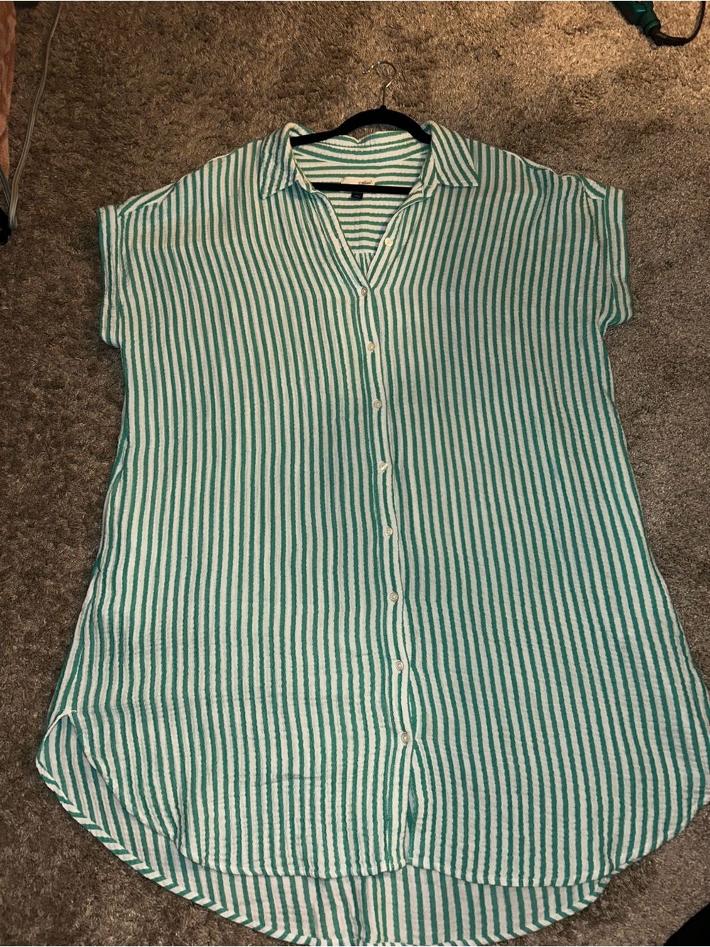 Universal Thread Teal and White Striped Button-Up Mini Dress